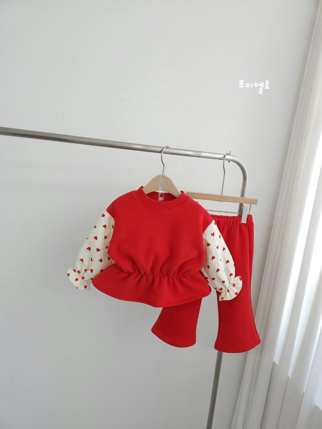 束袖拼色心心上下套裝